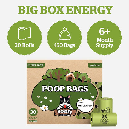 Pogi’S Poop Bags - 30 Unscented Rolls (450 Dog Poop Bags) - Leak-Proof, Earth-Friendly Poop Bags for Dogs